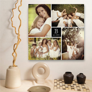 Lienzo Moderna familia cuadrada monograma 4 Collage de fo