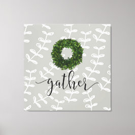 Lienzo Moderna granja "Gather" Script Boxwood Wreath