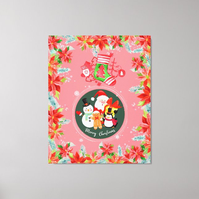 Lienzo Moderna santa claus rosada - feliz fiesta de navid (Anverso)