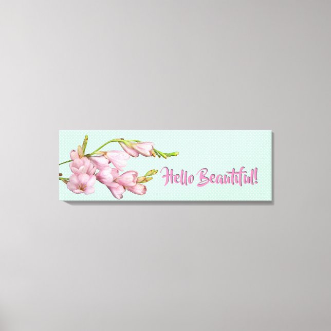 Lienzo Modernas flores de cerezo Mint Green Hola Hermoso! (Anverso)