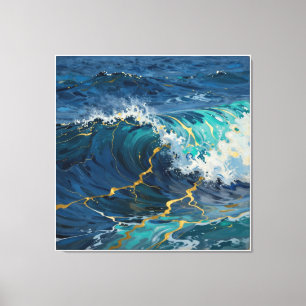 Lienzo Moderno Abstracto Oceánico -Lienzo Costero Turques