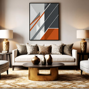 Lienzo Moderno Abstracto Óxido Naranja Gris