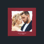 Lienzo Moderno boda fotográfico personalizado en.<br><div class="desc">Moderno y simple bordes rotos boda de fotografía de efecto burdeos personalizado establecido en regalo.</div>