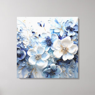 Lienzo Moderno Botánico Floral Azul Blanco Elegante