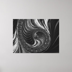 Lienzo Moderno Fractal Black White Metalizado Nautilus Sw