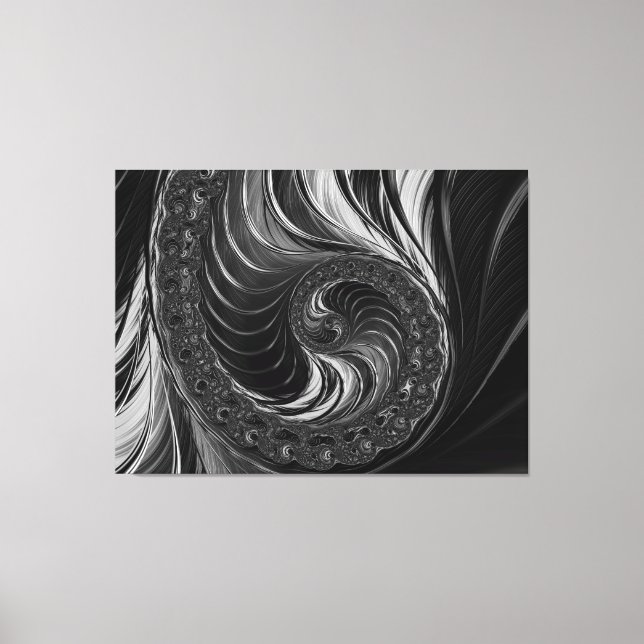 Lienzo Moderno Fractal Black White Metalizado Nautilus Sw (Anverso)
