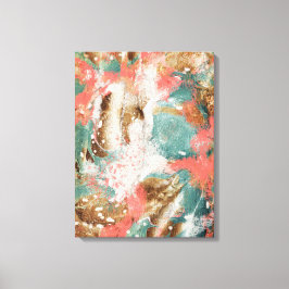Lienzo Moderno Resumen Pintura Coral Verde azulado Oro Bl