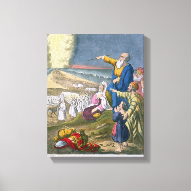 Lienzo Moisés partiendo del Mar Rojo, de una biblia impre (Anverso)