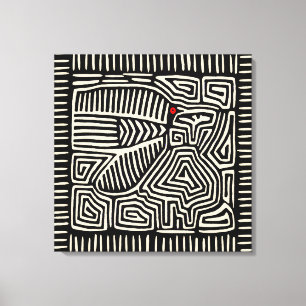 Lienzo Mola Pájaro de Indio Kuna de Panamá - Blanco Negro