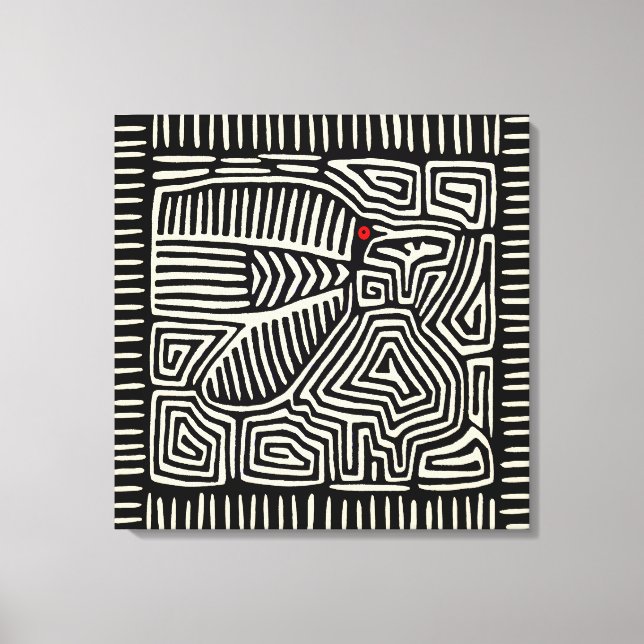 Lienzo Mola Pájaro de Indio Kuna de Panamá - Blanco Negro (Anverso)