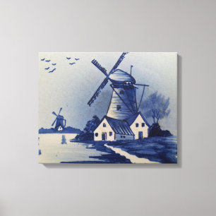 Lienzo Molino de viento azul vintage Delft