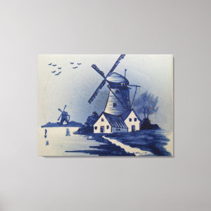 Lienzo Molino de viento azul vintage Delft