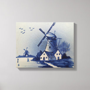 Lienzo Molino de viento azul vintage Delft