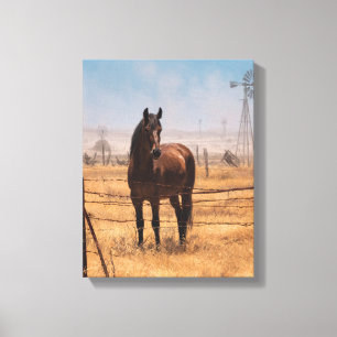Lienzo Molino de Viento Campo de Caballo Marrón Cielo Azu
