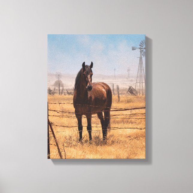 Lienzo Molino de Viento Campo de Caballo Marrón Cielo Azu (Anverso)