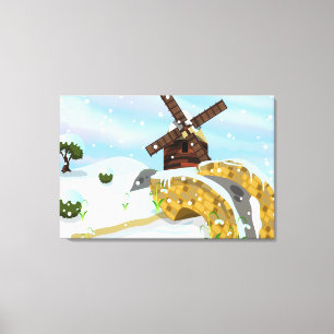 Lienzo Molino de viento con gotas de nieve