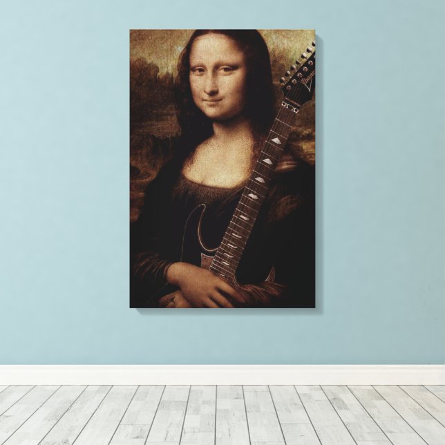 Lienzo Mona Lisa sosteniendo un amor a la guitarra (guita (Insitu (piso de madera))