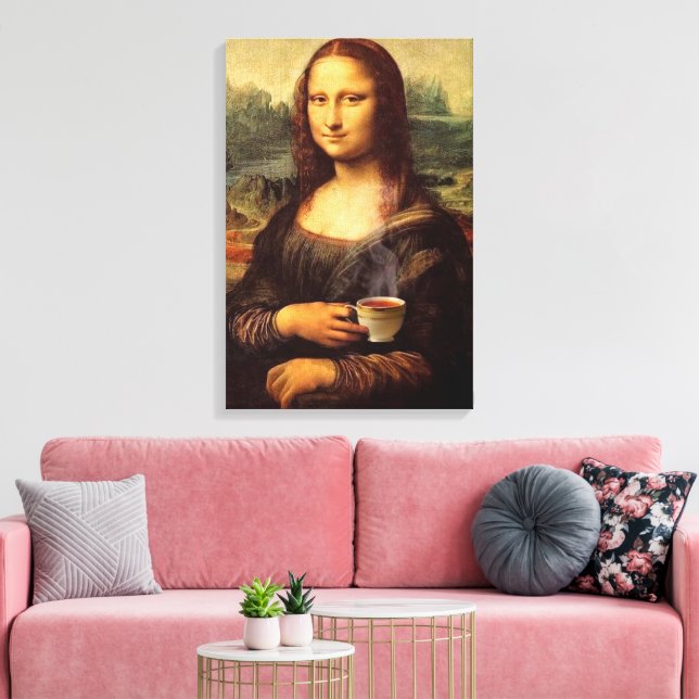 Lienzo Mona Lisa sosteniendo un té caliente Leonardo da V (Insitu (Sala de estar))