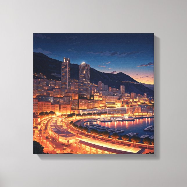 Lienzo Mónaco Monte Carlo de noche (Anverso)