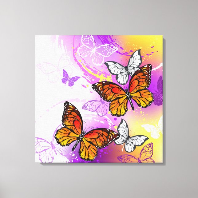 Lienzo Monarch Butterflies on Purple Background (Anverso)