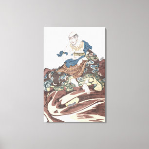 Lienzo Monje budista inmortal de Ukiyo-e en una cabeza de