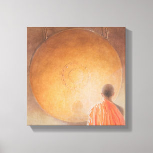 Lienzo Monje budista y gongo jovenes Bhután 2010