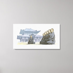 Lienzo Monjes budistas de zen que se arrodillan fuera del