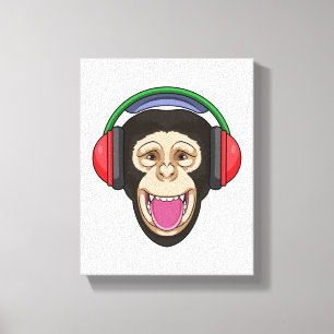 Lienzo Mono en la música con auriculares