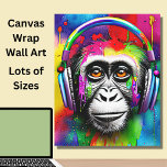 Lienzo Mono pintado de colores con auriculares<br><div class="desc">Mono pintado colorido con audífonos - - Muchos tamaños disponibles - Ver mi tienda para más grandes diseños</div>