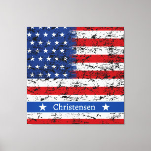 Lienzo Monograma 4 de julio Nombre Patriótico Bandera Ame