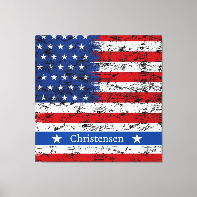 Lienzo Monograma 4 de julio nombre patriótico de bandera  (Anverso)