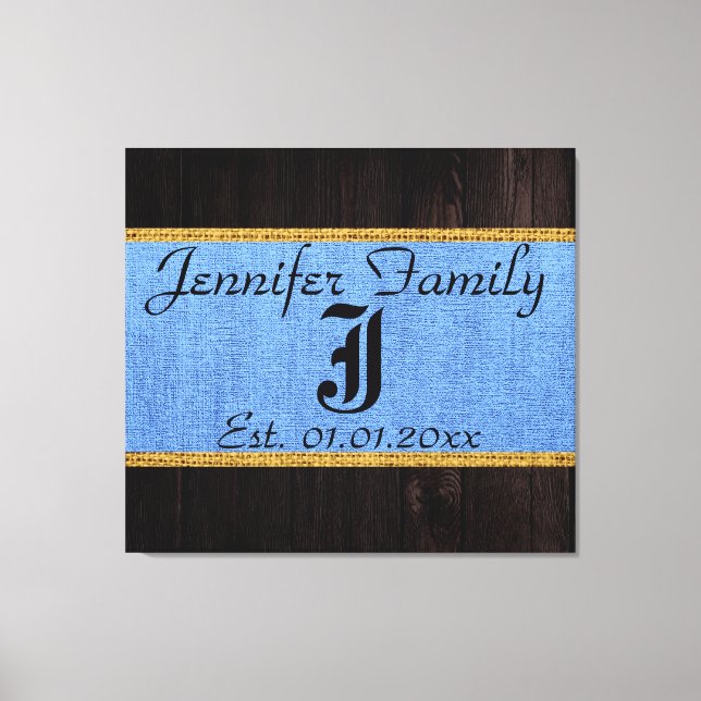 Lienzo Monograma Blue Rustic Burlap Linaje Aspecto de la  (Anverso)