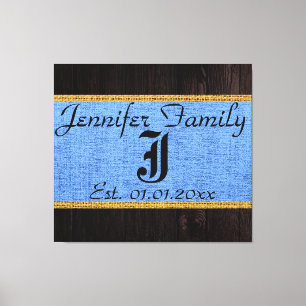 Lienzo Monograma Blue Rustic Burlap Linaje Aspecto de la