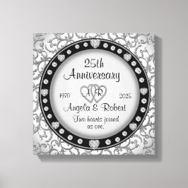 Lienzo Monograma Boda aniversario con corazones