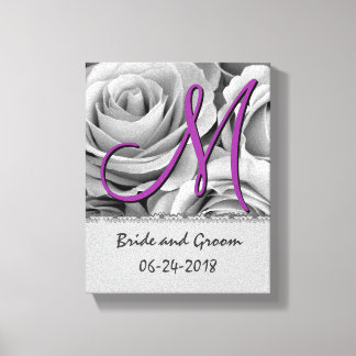 Lienzo Monograma Boda Fecha Rosas Blancas