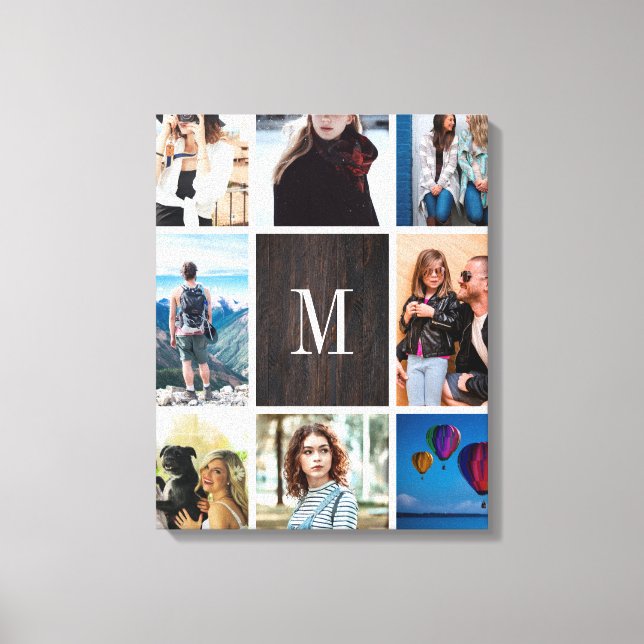 Lienzo Monograma de Collage de fotos Rustic Wood 8 person (Anverso)