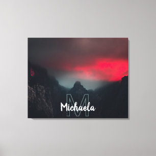 Lienzo Monograma de nubes, niebla y montañas quemadas