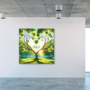 Lienzo Monograma de pareja de árbol romántico