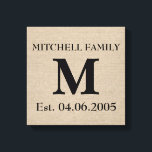 Lienzo Monograma faux linen burlap moda rústica inicial<br><div class="desc">Añadir su propio monograma,  inicial,  nombre de la familia y aniversario del boda o fecha de cumpleaños faux jute linen burlap moda rústica shabby country moda canvas de arte</div>