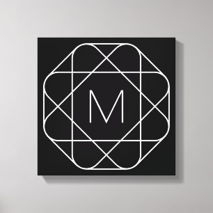Lienzo Monograma geométrico en blanco y negro