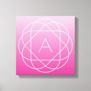 Lienzo Monograma geométrico floral Ómbre sombreado rosa