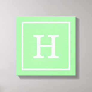 Lienzo Monograma inicial con marco de color blanco verde 