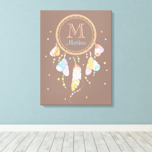Lienzo Monograma inicial de Boho Brown Dreamcatcher Triba