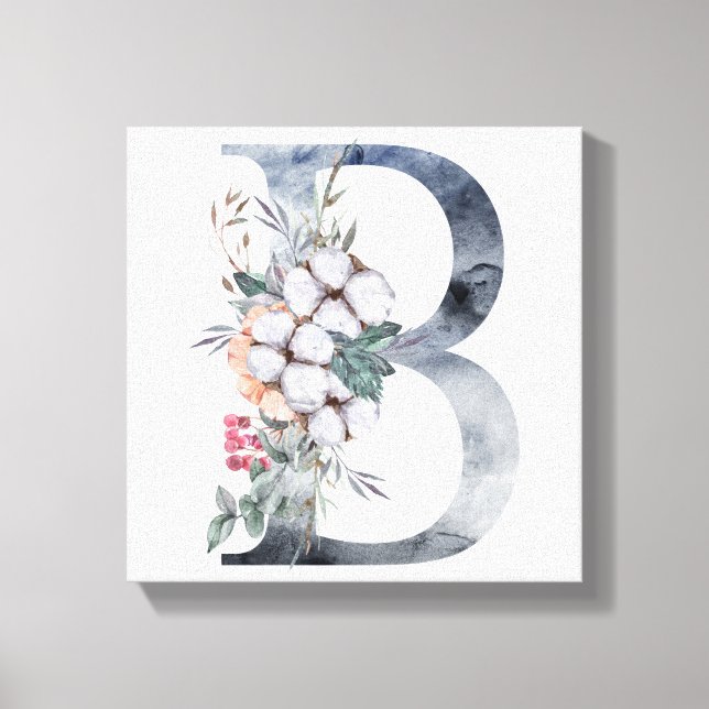 Lienzo Monograma Inicial Floral Azul B (Anverso)