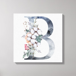 Lienzo Monograma Inicial Floral Azul B