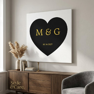 Lienzo Monograma Personalizado y Fecha Símbolo de Amor