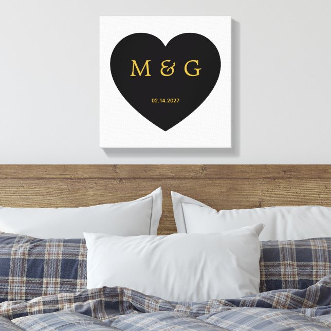 Lienzo Monograma Personalizado y Fecha Símbolo de Amor (Insitu(Dormitorio))
