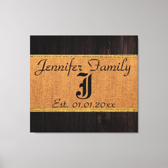 Lienzo Monograma Rústico Burlap Linen Wood look (Anverso)