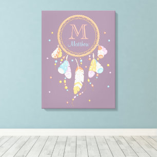 Lienzo Monograma tribal Dreamcatcher Boho Purple Inicial