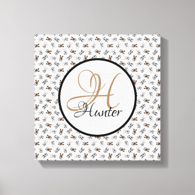 Lienzo Monogramación de Cachorros de Fútbol Deportivo (Anverso)